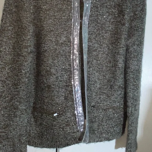 Banana Republic Cardigan Grey XL Merino Wool Blend Hook Closure Sequins GUC AA07 - Picture 5 of 7